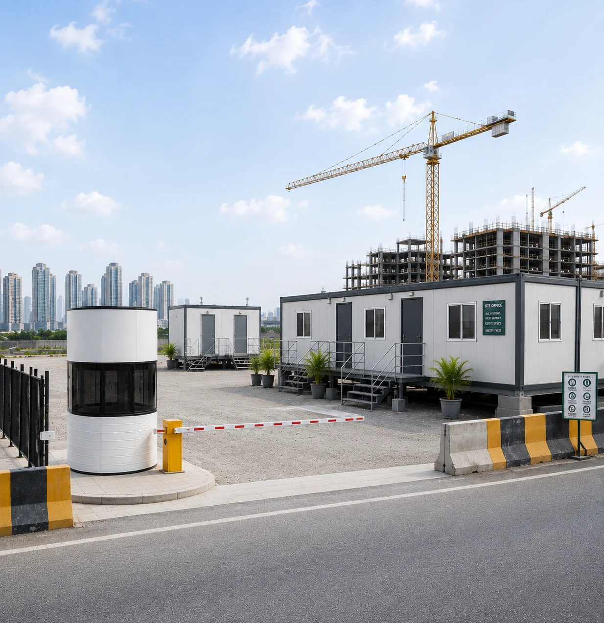 Modular buildings and entrance cabin